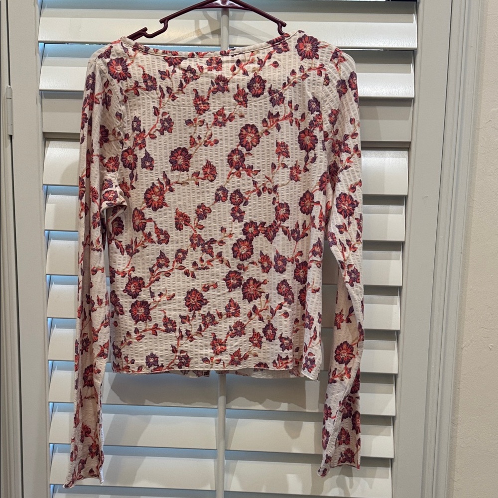 Free People Ivory and Purple Floral Top